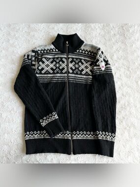 Dale of Norway Sweater Womens Small Black Merino Wool Fair Isle Nordic Full Zip